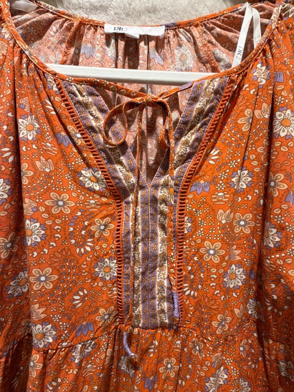 Festival Ready! DR2 boho peasant blouse floral tie front flowy rayon top M - Picture 6 of 12
